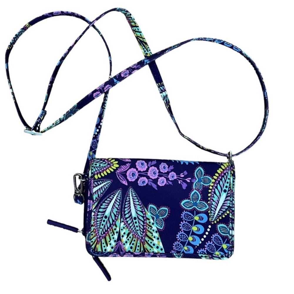 Vera Bradley Blue Purple Batik RFID Adjustable Wallet Crossbody Bag